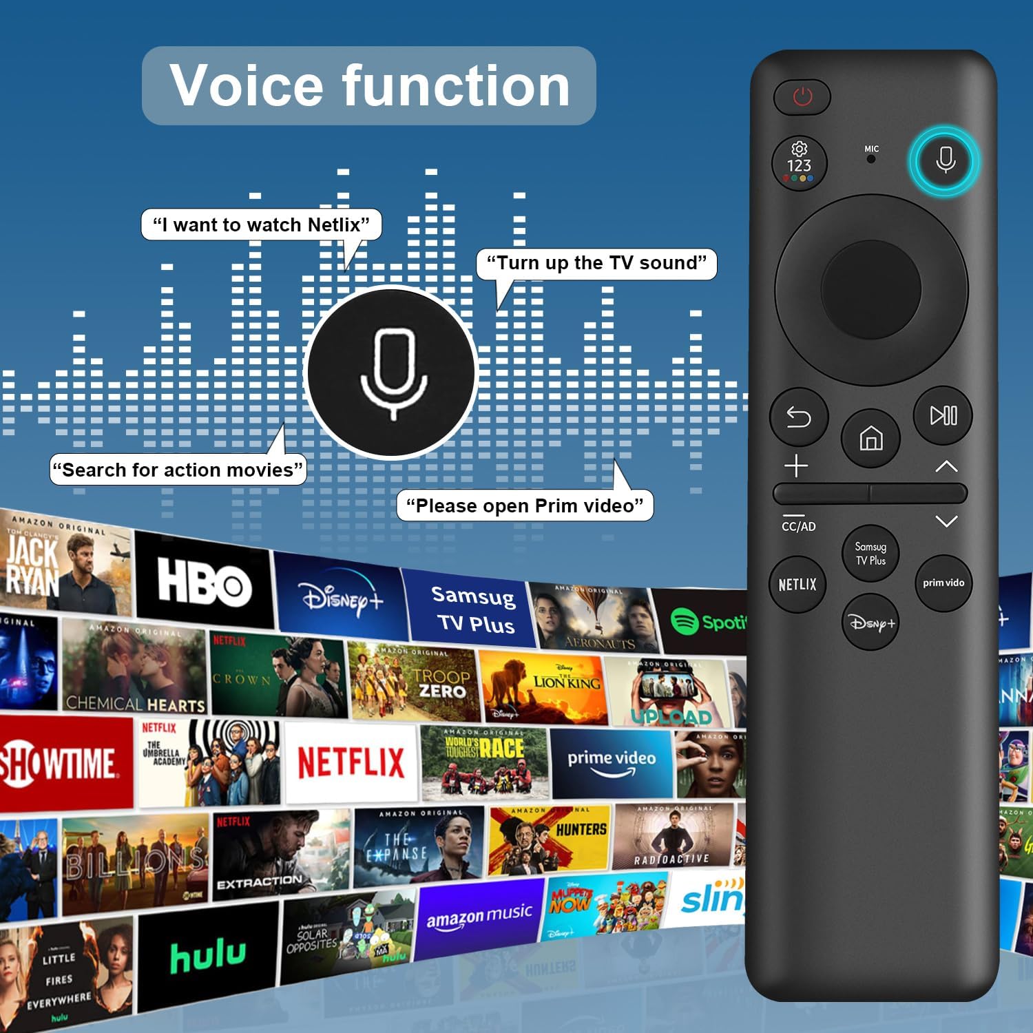 Detalle de Rechargeable Voice Remote for Samsung Smart TV (BN59-01432A) with USB-C charging and 4 shortcut keys