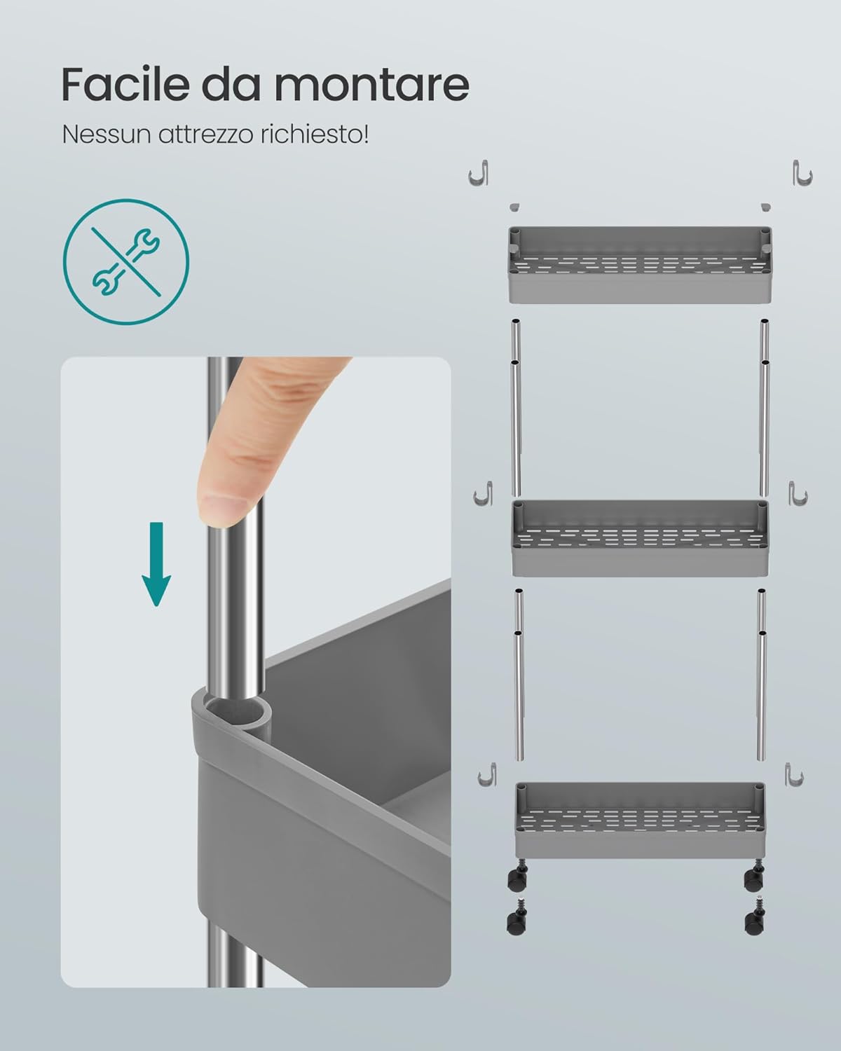Thumbnail 6 de SONGMICS Carrello Portaoggetti a 3 Livelli KSC007G01: design slim e versatilità per cucina, bagno e ufficio