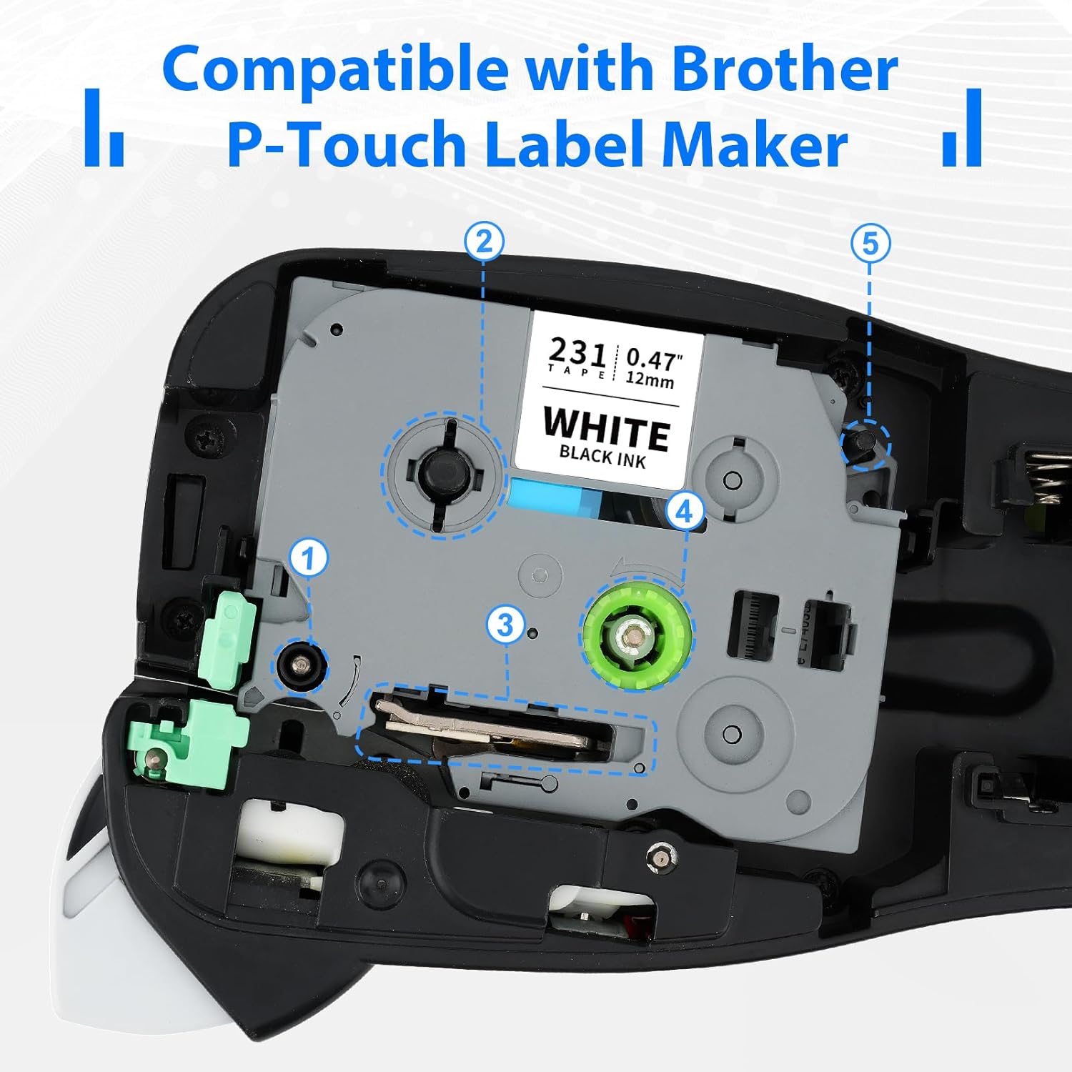 Thumbnail 1 de Lot de 10 rubans Exsun 12 mm compatible Brother P-touch TZe-231 (TZE231 / TZ231 / TZS231 / Tz231) — noir sur blanc
