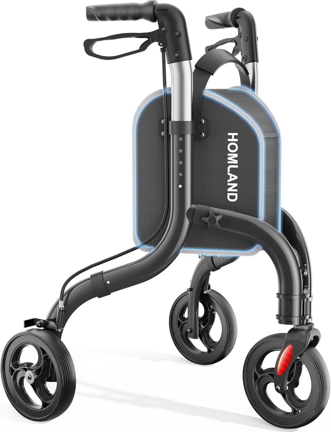 Detalle de HOMLAND 3 Wheel Walkers for Seniors — Lightweight, Foldable Aluminum Rollator with Removable Storage Bag