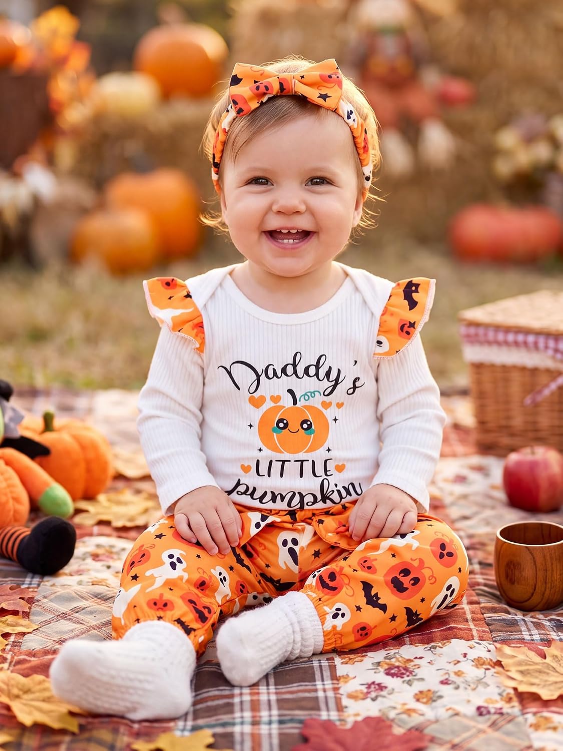 Detalle 2 de AMAWMW 202301 Baby Girl Outfit with Ruffle Romper and Camouflage Pants