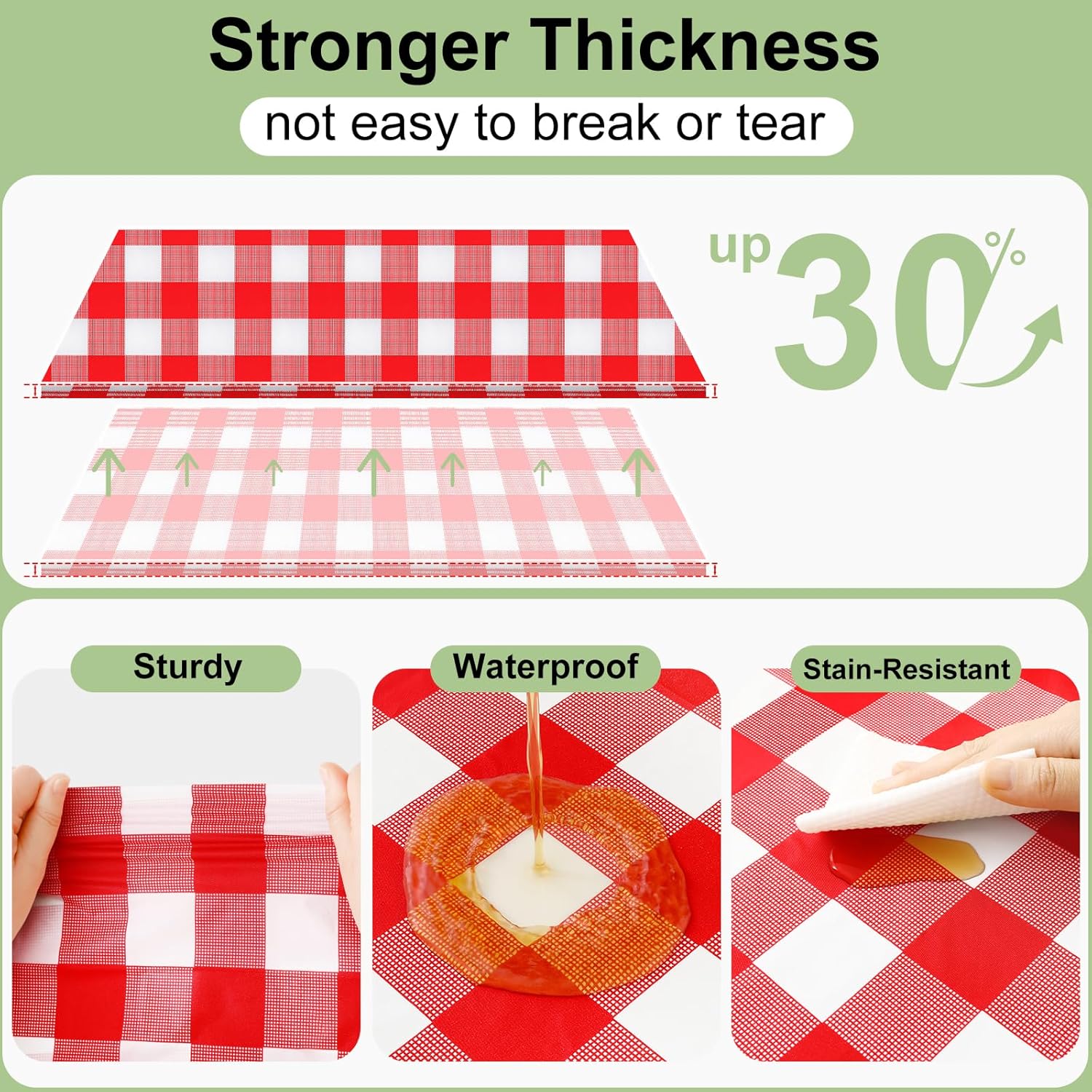 Thumbnail 2 de Smiry 3-Pack Red Gingham Disposable Tablecloths (54" x 108")