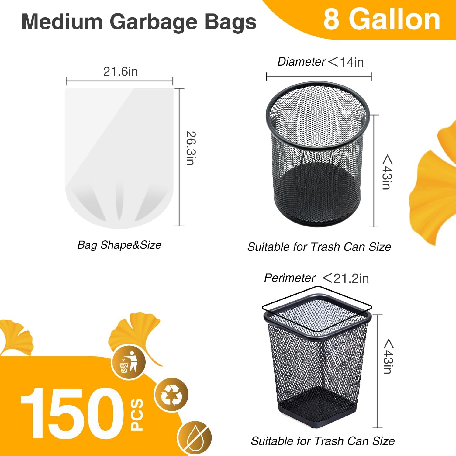Thumbnail 1 de Ginkgo 150-Count Garbage Bags, 30 L/8 Gallon, Unscented HDPE