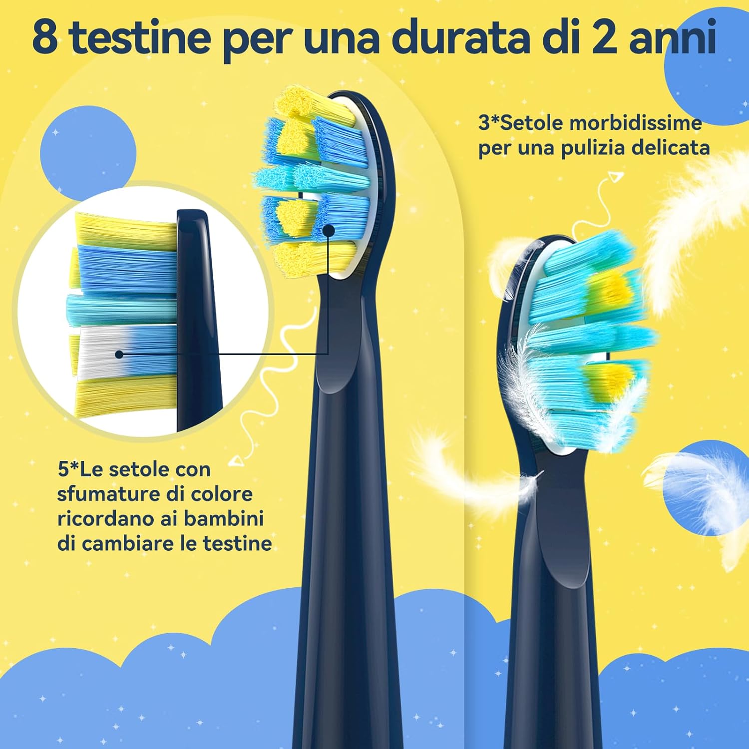 Detalle de Seago Spazzolino Elettrico Bambini 6-12 anni SG-2303 con timer, 8 testine e adesivi fai-da-te (IPX7, blu)