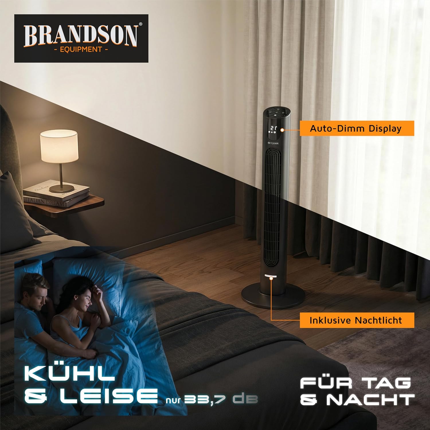Detalle de Brandson DC-Turmventilator ECO DC – leise, energiesparend und vielseitig