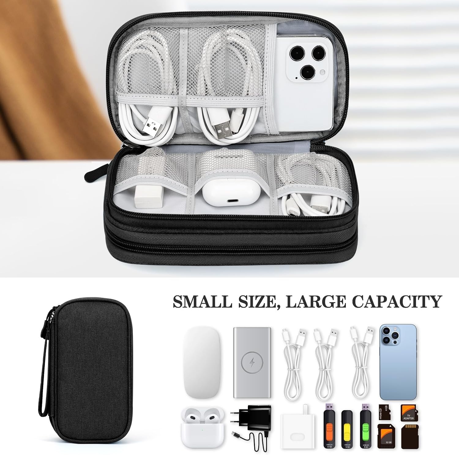 Thumbnail 3 de Travel Cable Organizer Bag, Double-Layer Electronics Case