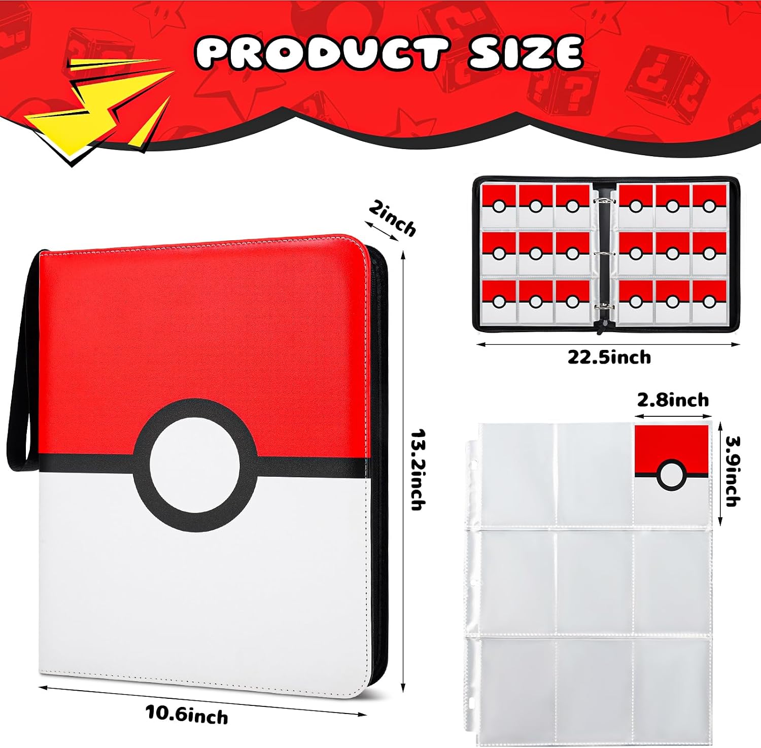 Detalle de Bestode RST01 9-Pocket Trading Card Binder, Zippered PU Leather, 900-Card Capacity