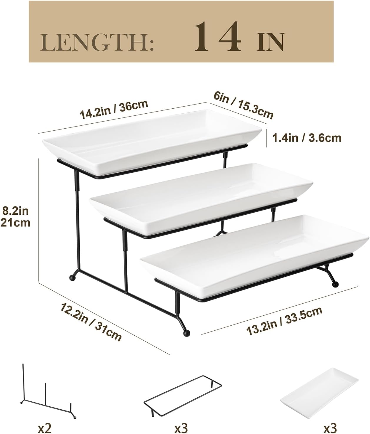 Detalle 2 de MALACASA 3-Tier Serving Tray, Porcelain Tiered Cupcake Stand (White, 14 Inch)