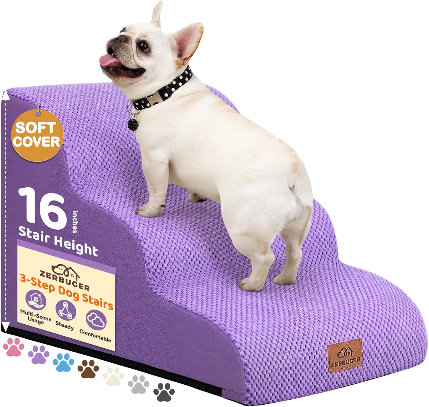 Detalle de Zerbuger Dog Ramp and Stair for Bed 16" High, 3-Step Cat Stair for Sofa and Chair