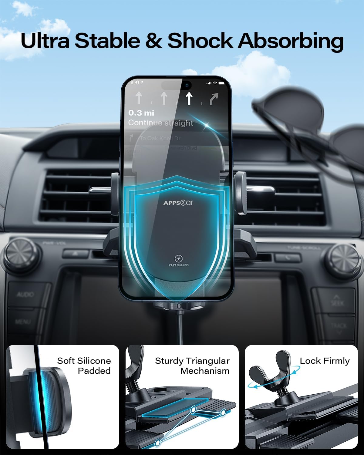 Detalle de APPS2Car Sturdy CD Slot Wireless Charger 15W