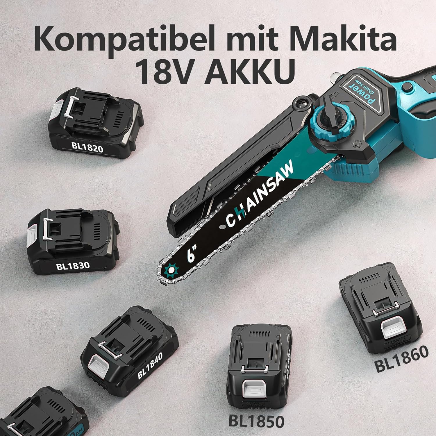 Detalle de VIWKO Mini Akku-Kettensäge 8000mAh | Bürstenlos, 6 Zoll, Auto Öler – kompatibel mit Makita 18V