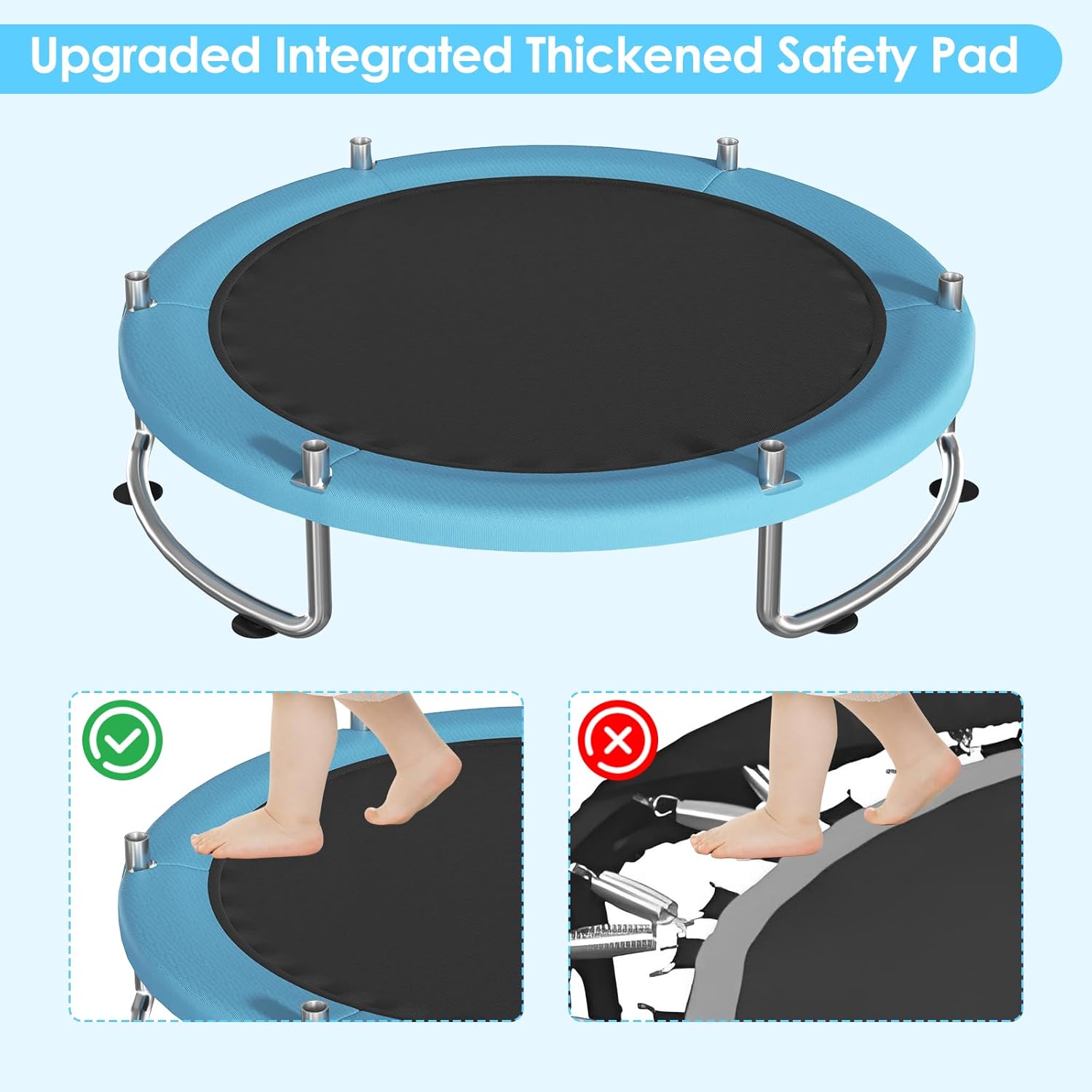 Detalle de Trampoline for Kids (55 in) 440 lbs with Full Anti-Rust Frame, Net & Adjustable Gymnastics Bar