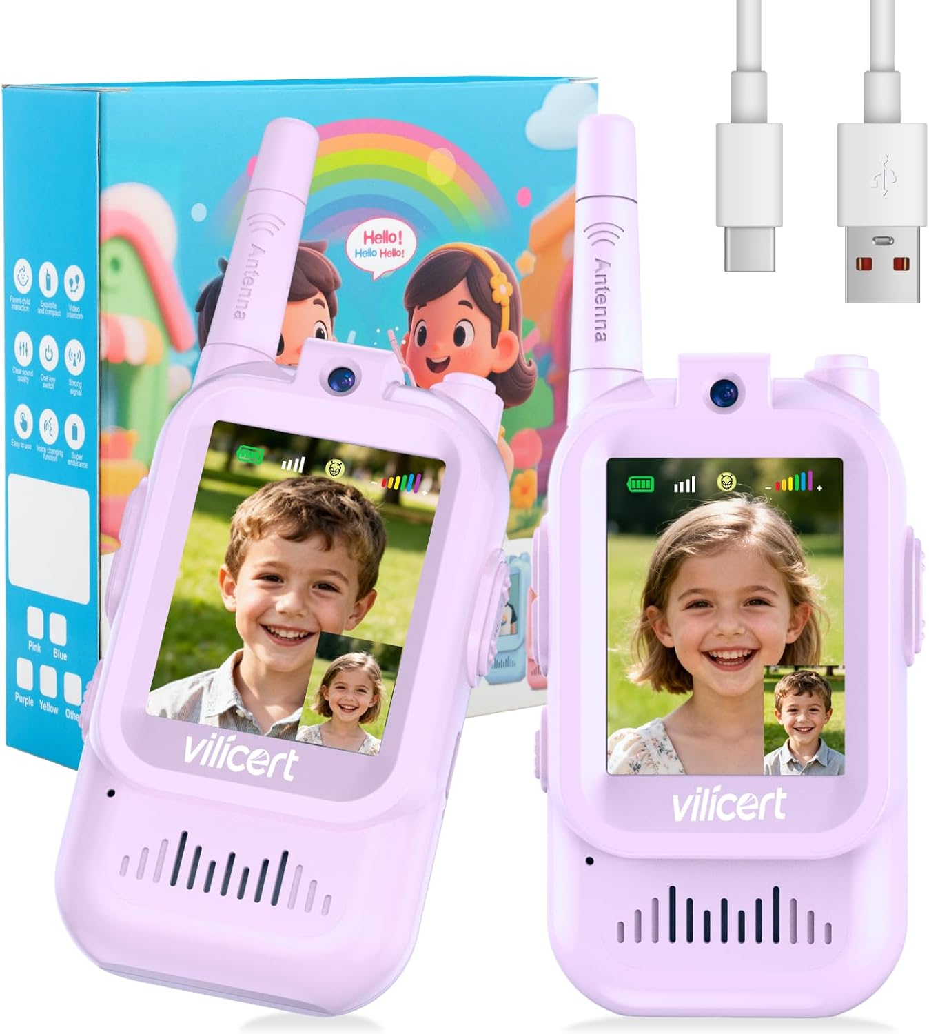 Detalle de vilicert Kids Video Walkie Talkies with Voice Changer, 11 Channels, Purple