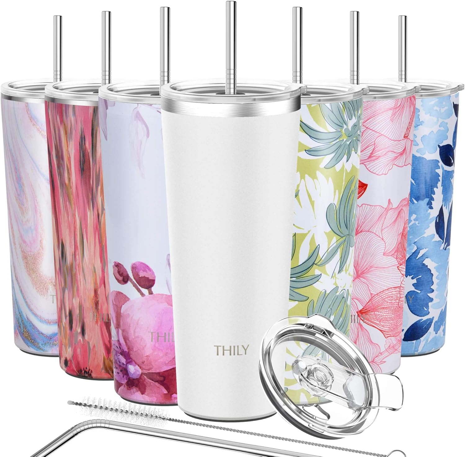 Thumbnail 5 de THILY Vakuumisolierter Edelstahlbecher 780 ml – 2er-Set Pink Ripple & Lotus Flower