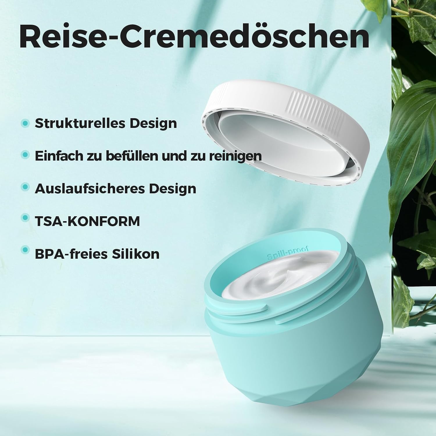 Thumbnail 3 de WLEAD 4 Stück 50 ml Silikon Cremedose TSA-geprüft – auslaufsicher, BPA-frei mit transparenter Tasche
