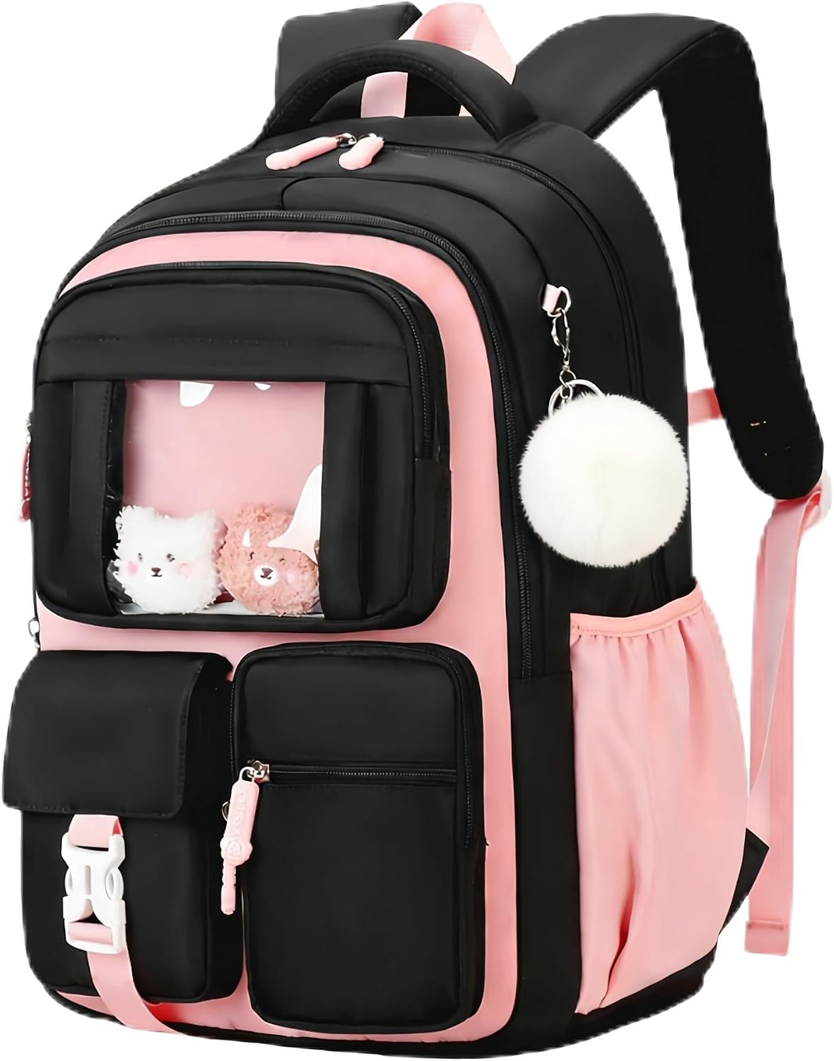 Detalle de Bansusu Kawaii Girls Backpack for Kids – 26L School Daypack (B552-Black+Pink)