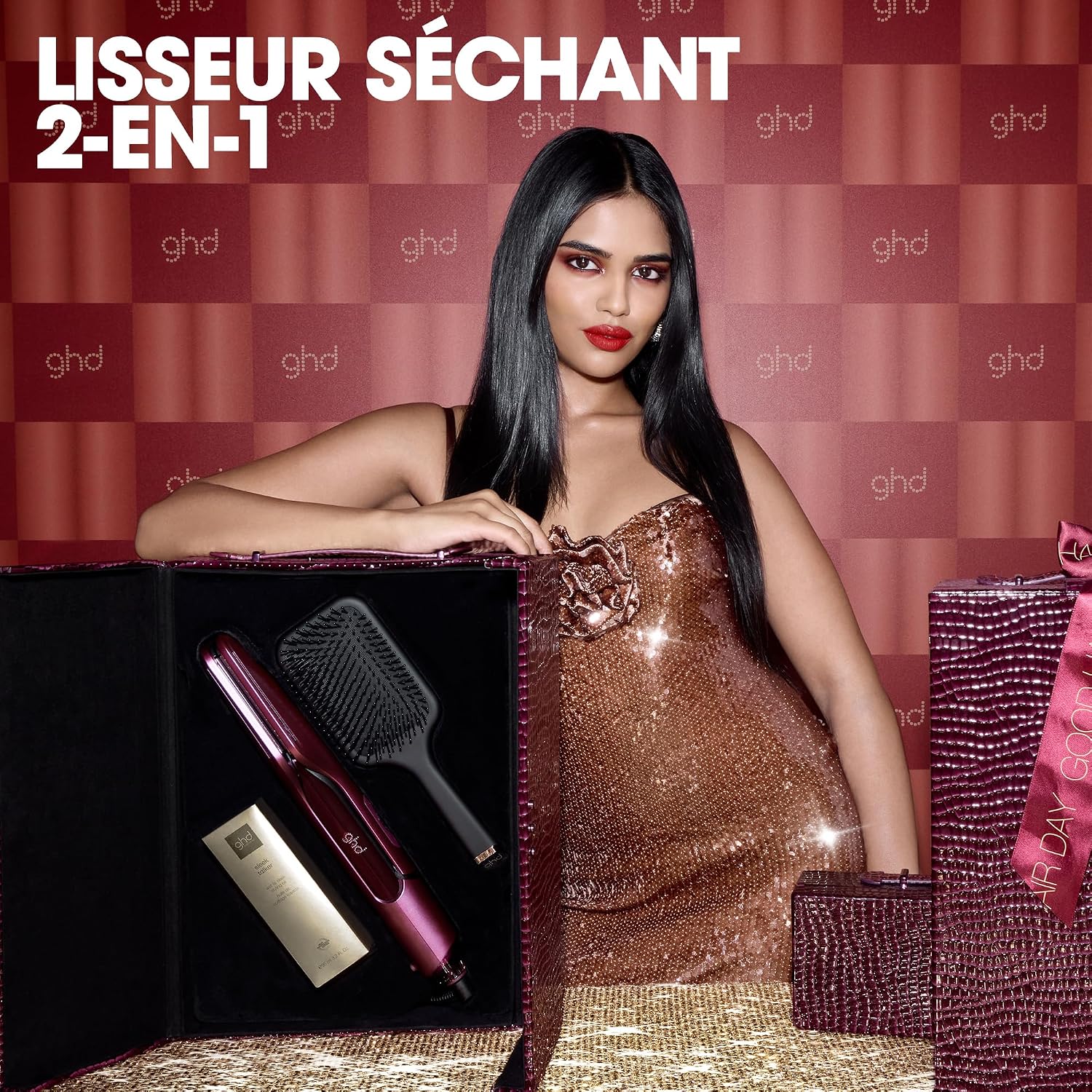 Detalle de ghd Duet Style 2-en-1: Coffret Lisseur séchant (Bordeaux) — Cheveux secs et lisses en un seul geste