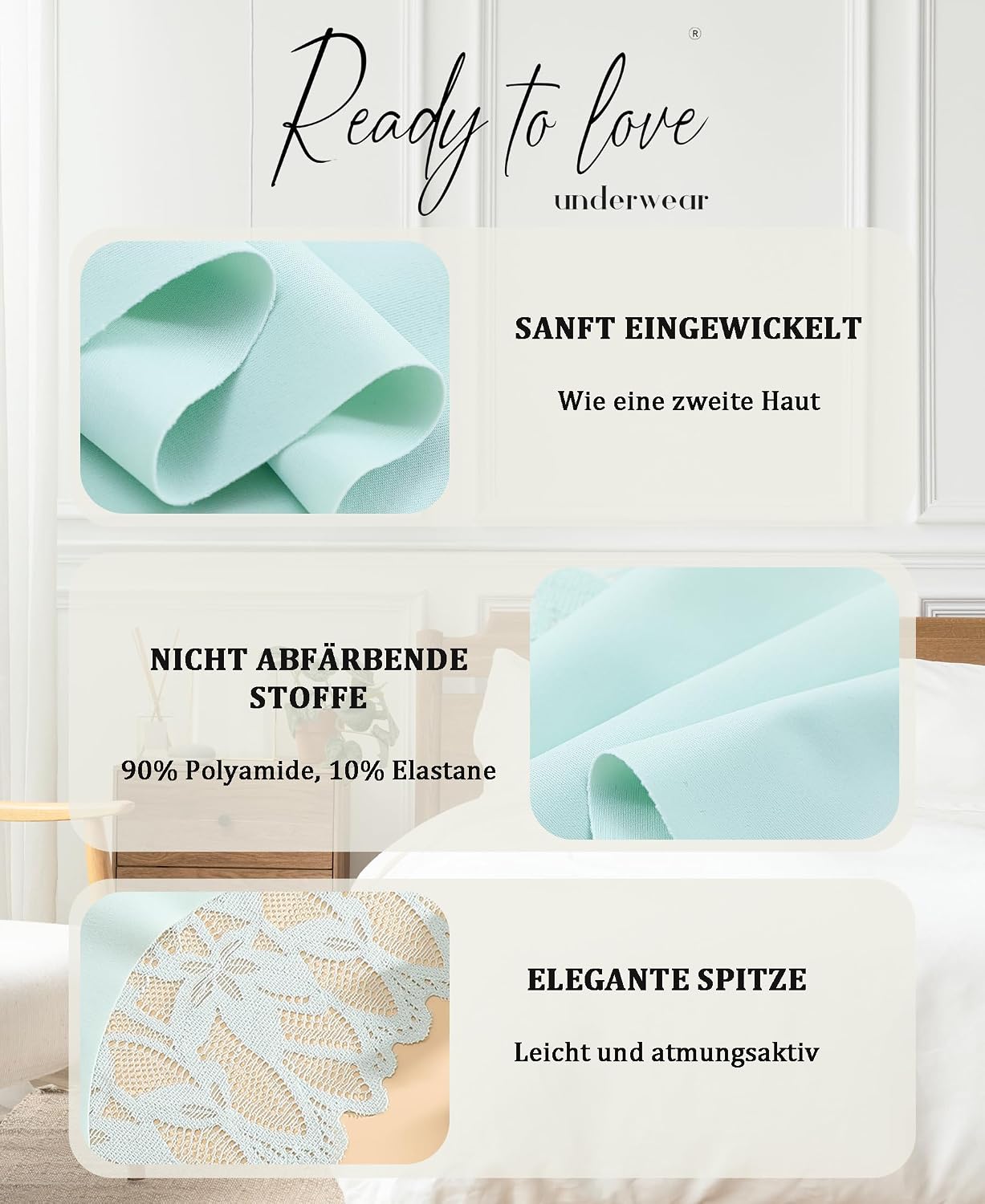 Detalle de READY TO LOVE Seamless Slip Damen mit Spitze – 6er Pack Hipster-Unterhosen