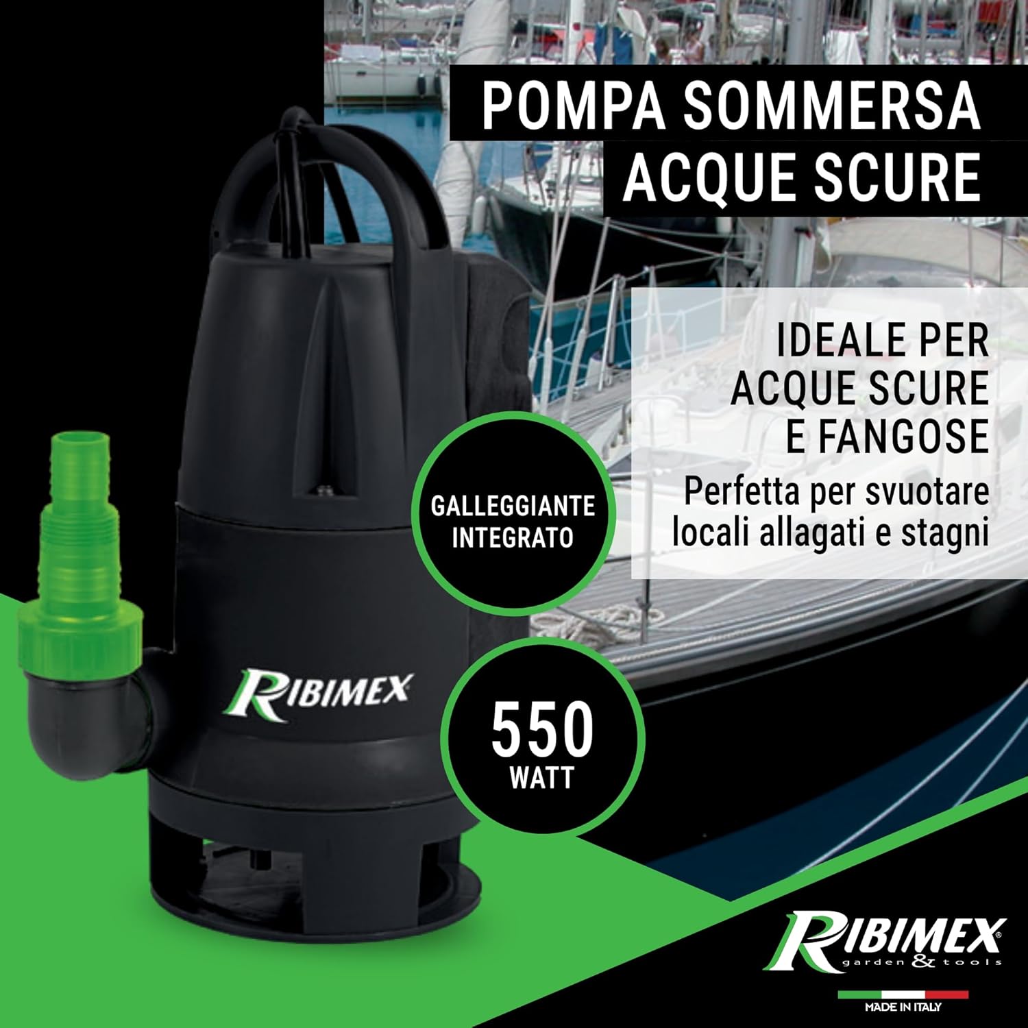 Detalle de Ribimex Pompa Sommersa per Acque Scure PRPVC550CA – 10.000 L/h, 550W, galleggiante integrato