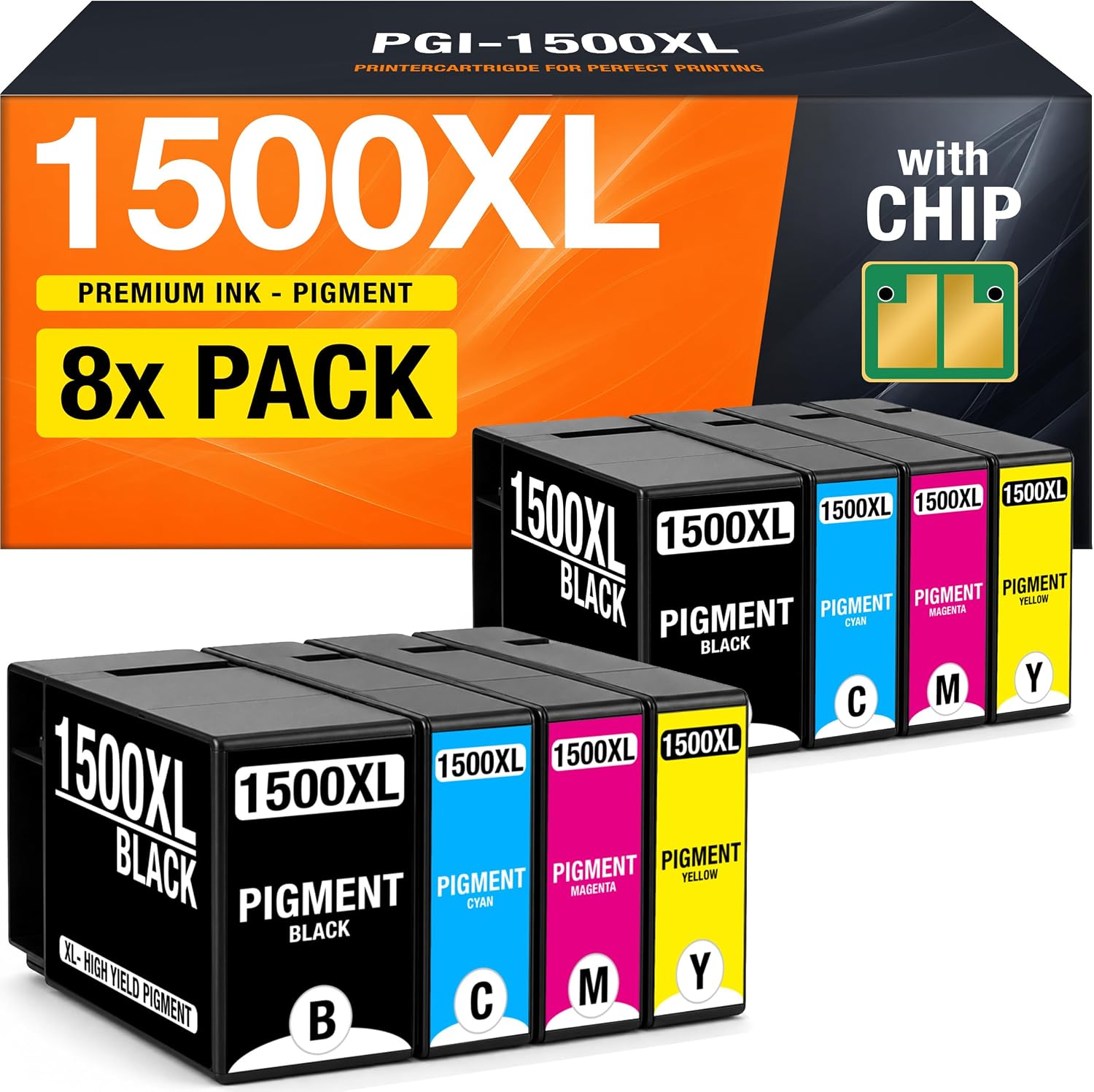 Detalle de Supply Guy 1500XL Ink Cartridges: 8-Cartridge Multipack for Canon MAXIFY MB2750/MB2700/MB2150/MB2050