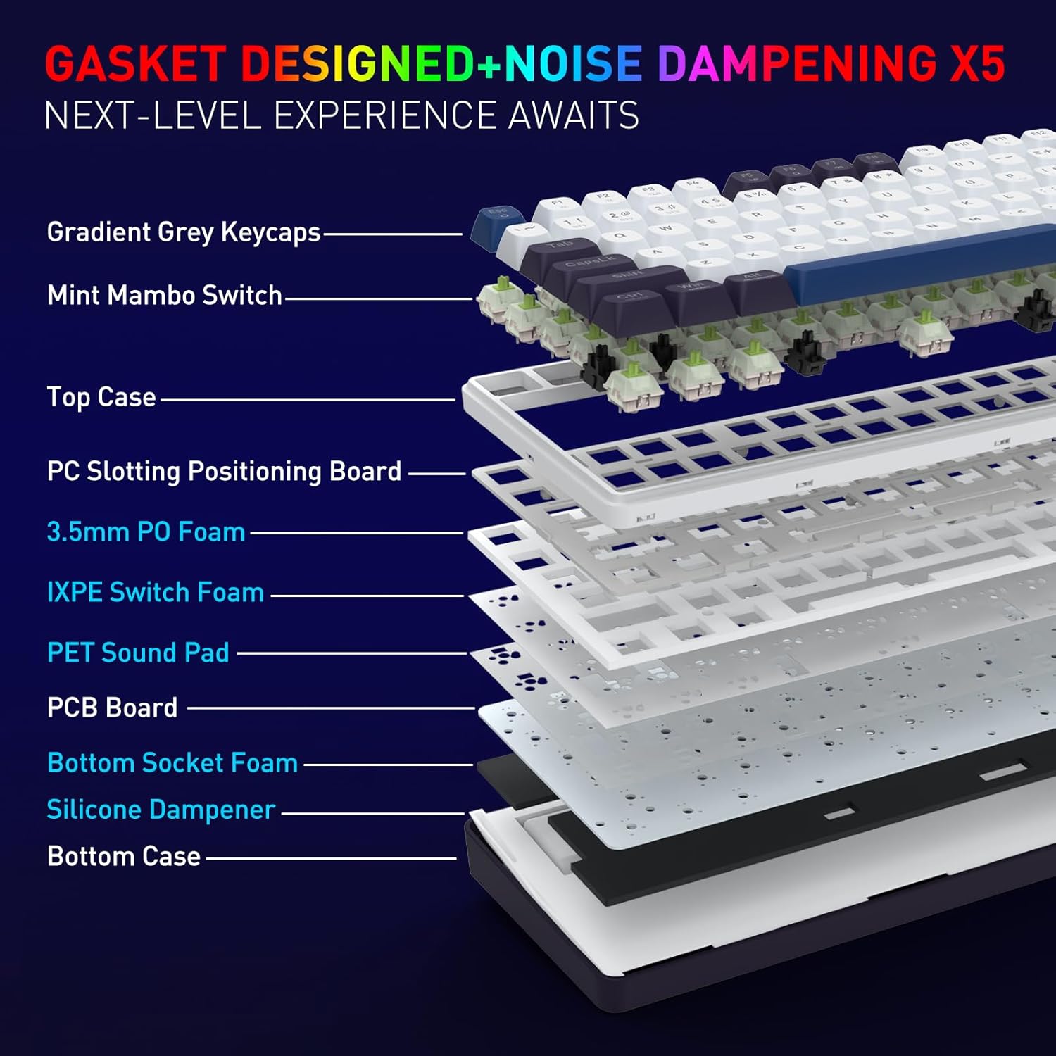 Detalle de Redragon K744 Pro clavier de jeu sans fil RVB 99 touches mécanique (3 modes) à prises remplaçables à chaud