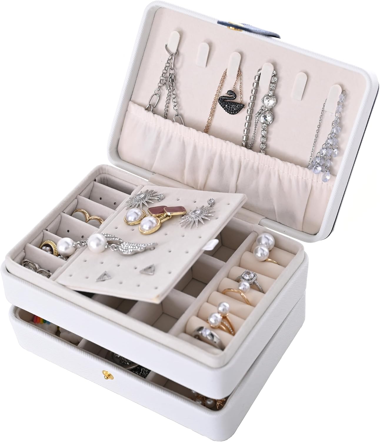 Thumbnail 6 de Jewelry Box: 3-Layer Leather Jewellery Storage Box – Small Travel Organisation (Pink)