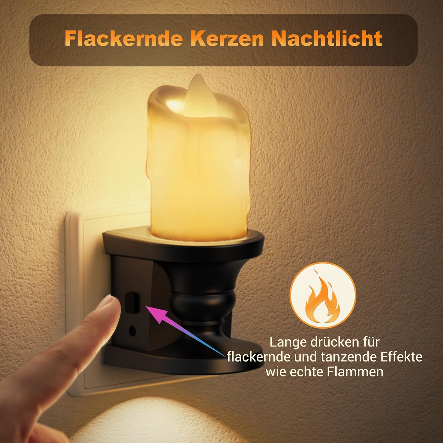 Thumbnail 1 de JandCase Nachtlicht im Vintage-Kerzen-Design – dimmbar (0–100 lm) mit Dämmerungssensor, LED ohne offene Flamme (1 Stück)