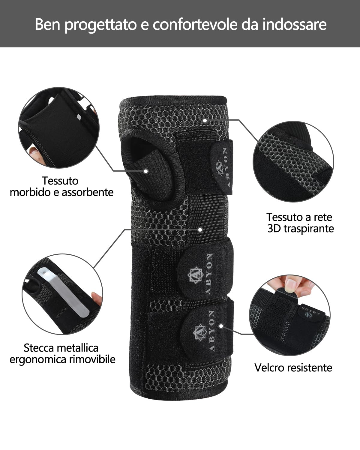 Thumbnail 3 de ABYON Tutore per Polso Notturno con Stecca HZ-08: sollievo mirato dal palmo all’avambraccio