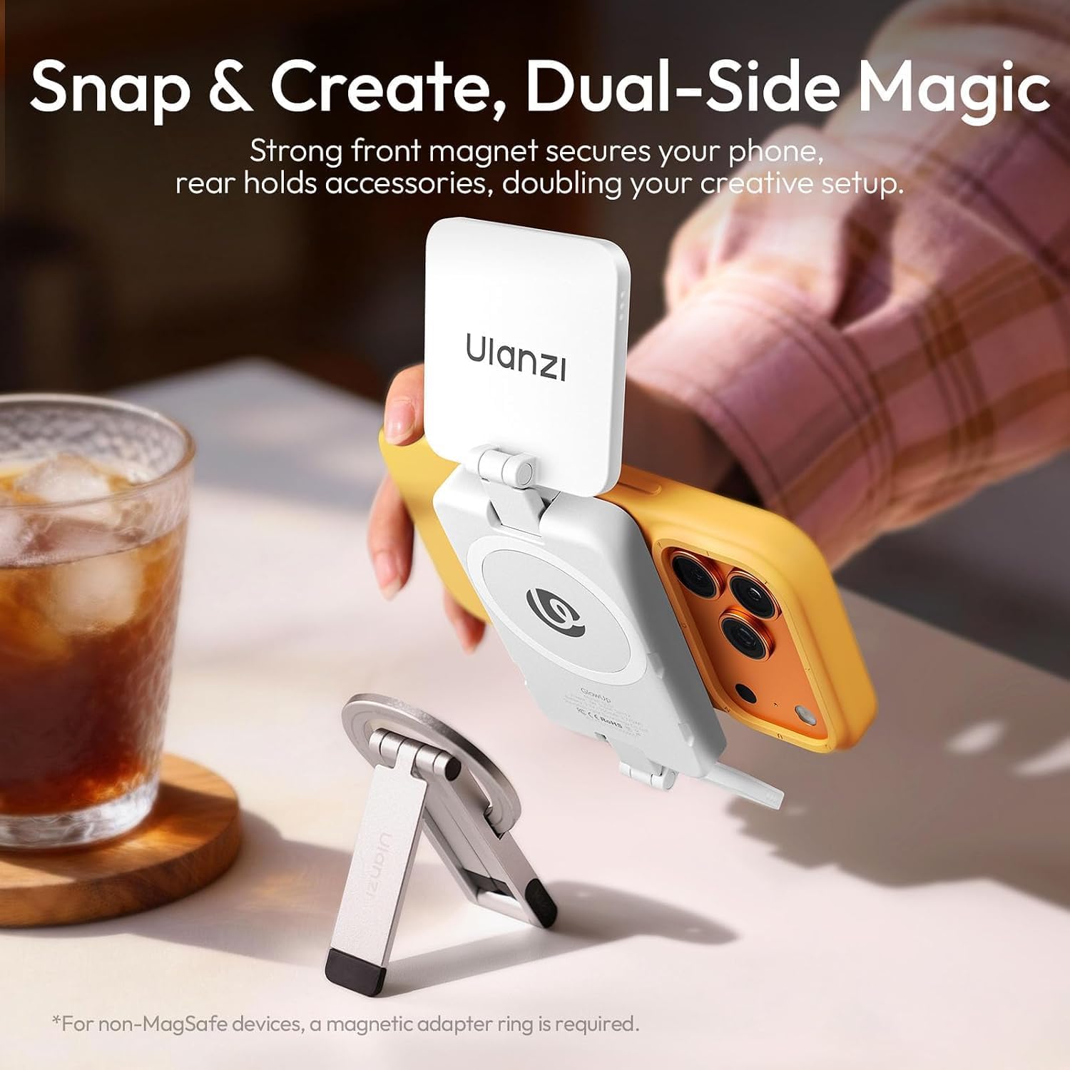 Detalle de ULANZI GL01 Magnetic Phone Light, Dual-Sided LED, 410 Lux, USB-C
