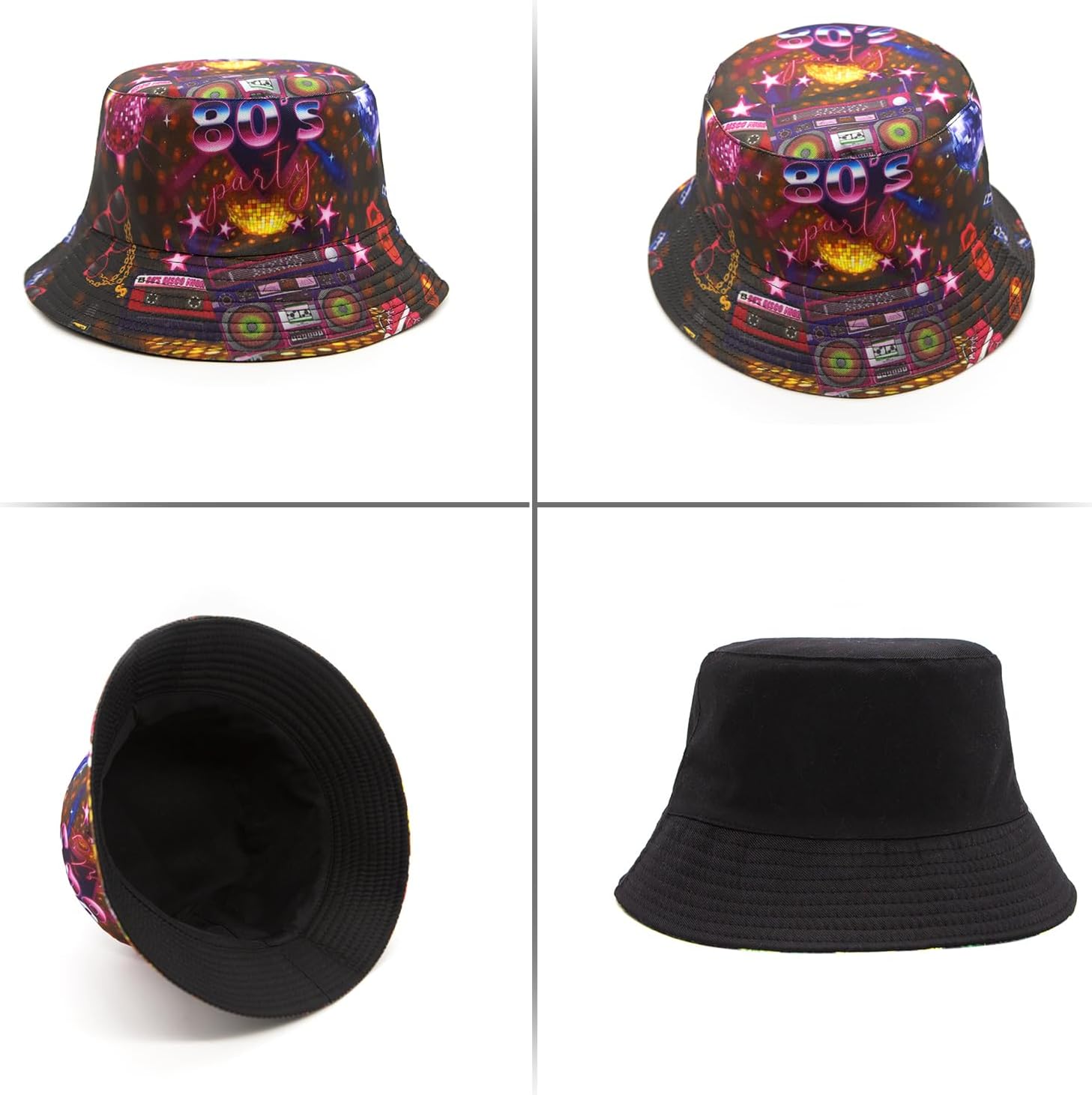 Detalle de YAMEIZE Retro Style 80s Reversible Bucket Hat