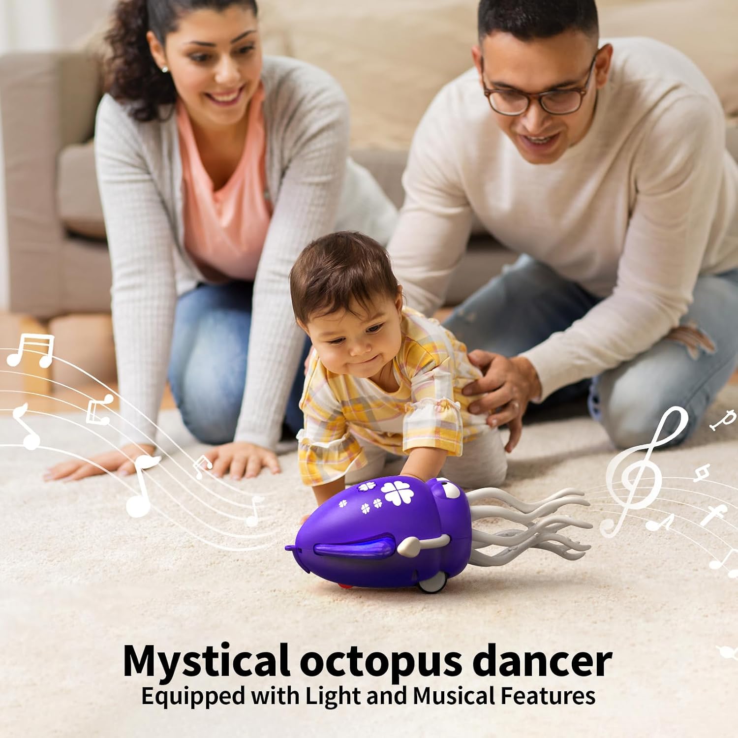 Thumbnail 1 de Jouet pieuvre dansante intelligent avec lumières LED et musique — robot interactif rechargeable pour bébé (violet)