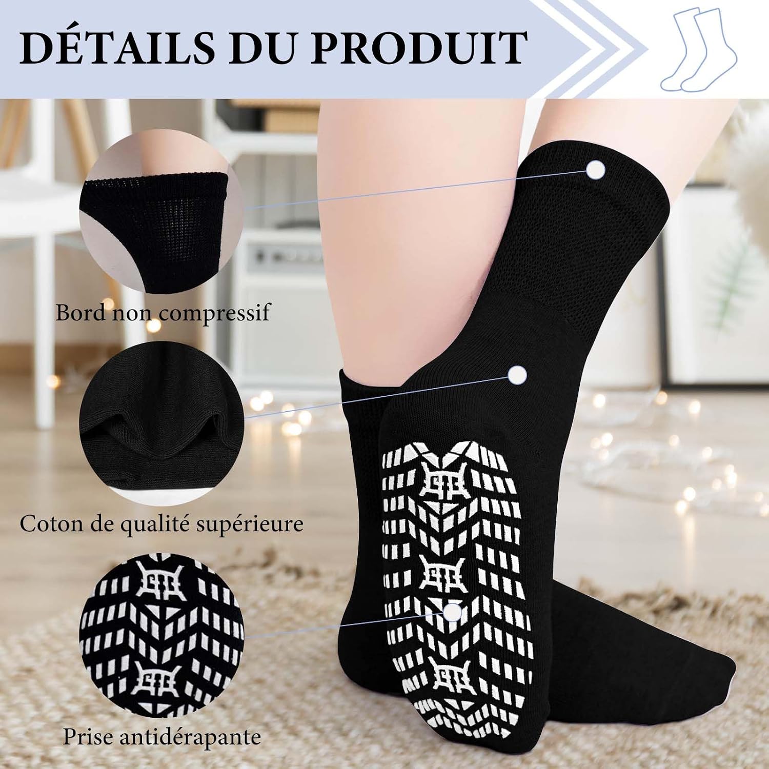 Detalle 2 de ZAKASA Chaussettes Antidérapantes Femme 5 paires