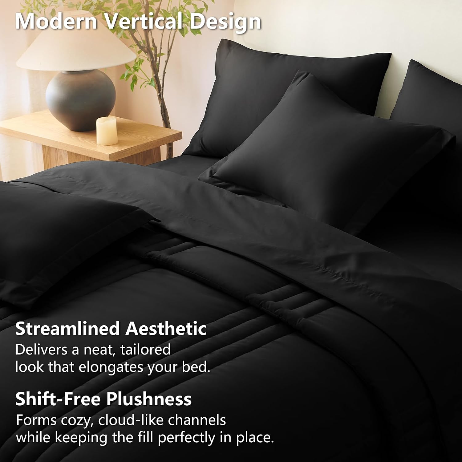Thumbnail 3 de CozyLux Oversized King Comforter Set Black – 7-Piece Bed-in-a-Bag