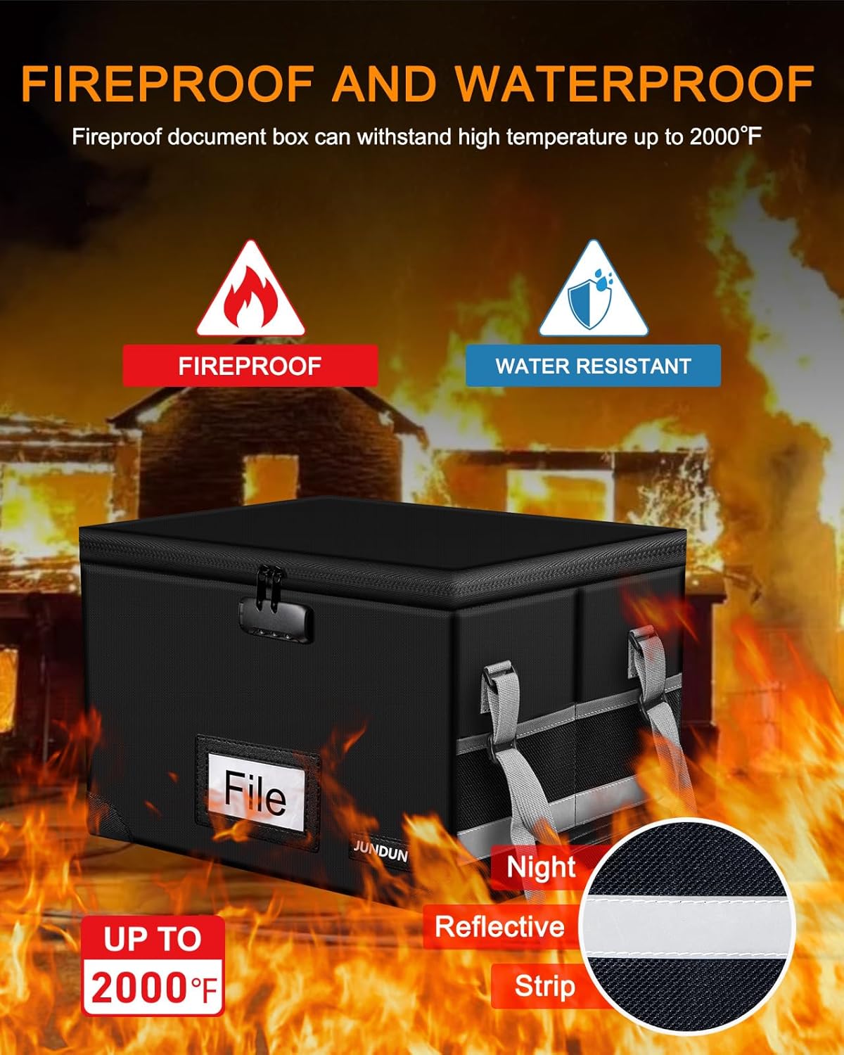 Thumbnail 1 de JUNDUN File Box fireproof A4 organiser with lock