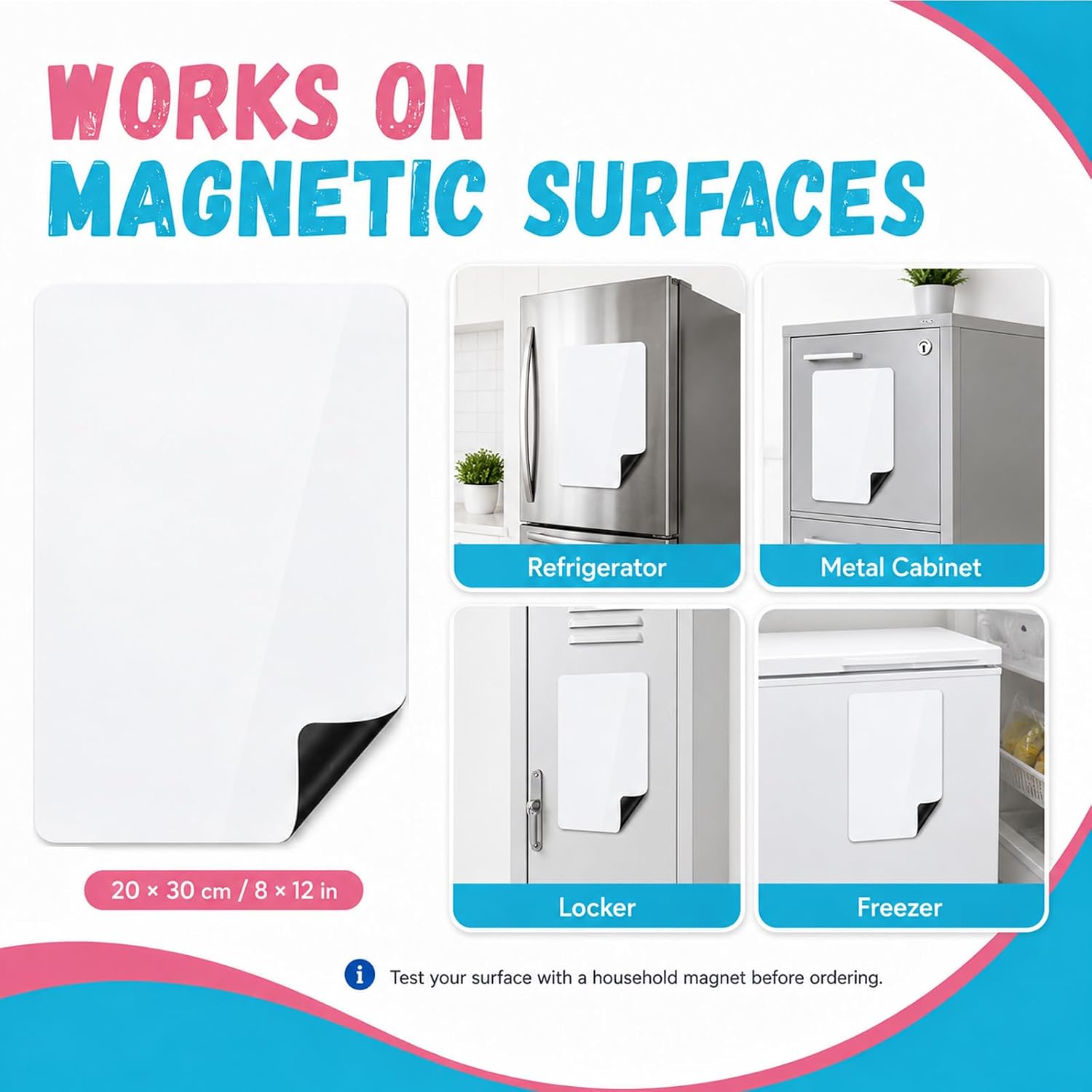 Detalle de HeatPomelo Magnetic Whiteboard Set, 4-Pack 12 x 8 in PET Dry-Erase Sheets