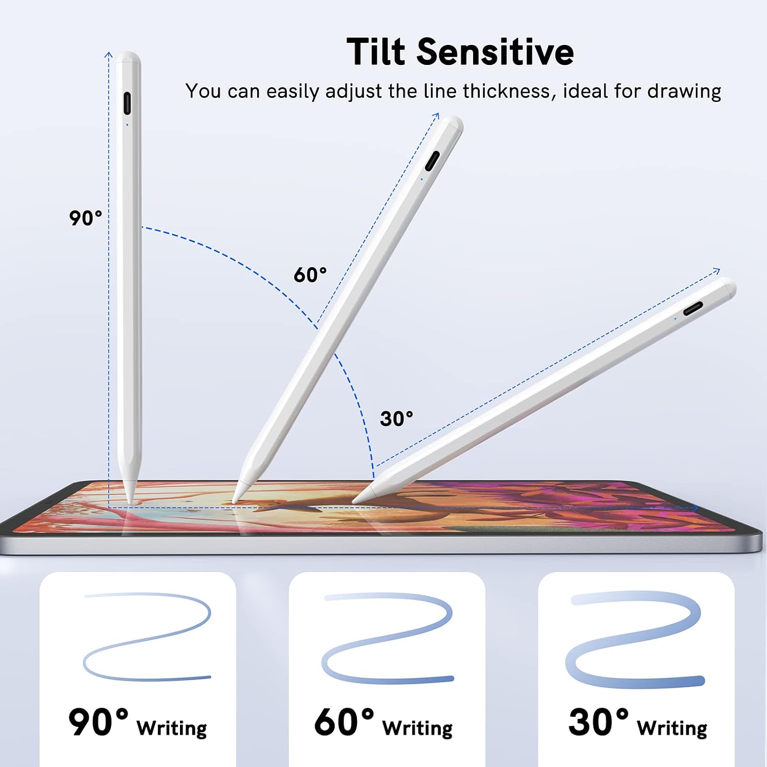 Detalle de KECOW iPad-stylus met handpalmafwijzing, kanteldetectie en magnetische bevestiging