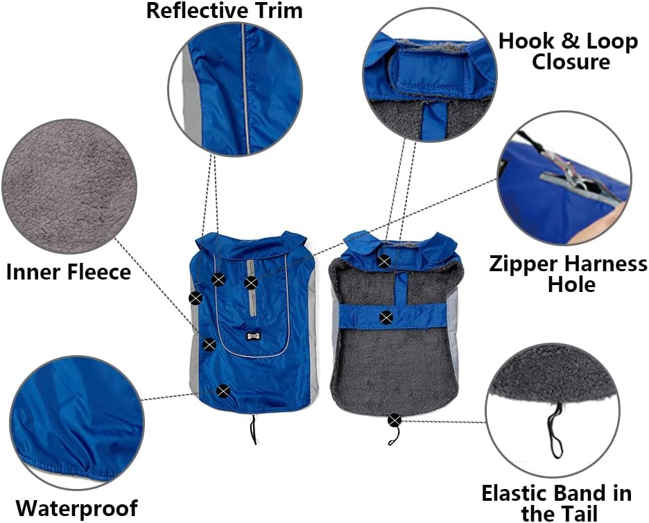 Detalle 2 de Morezi Dog Warm Coats & Jackets – Waterproof Coat with Harness Hole (XS) in Blue