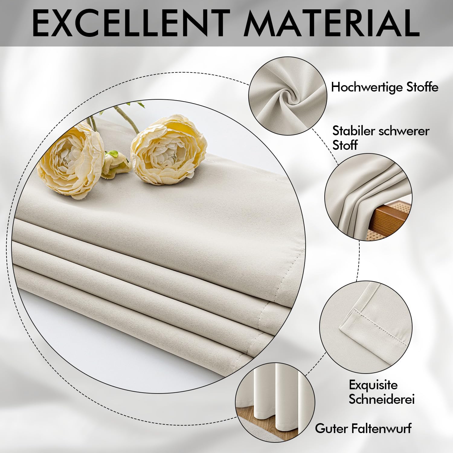 Thumbnail 3 de MIULEE Verdunklungsvorhänge Elfenbeinweiß – 2er Set, 225 cm hoch x 140 cm breit, blickdicht, Thermovorhang