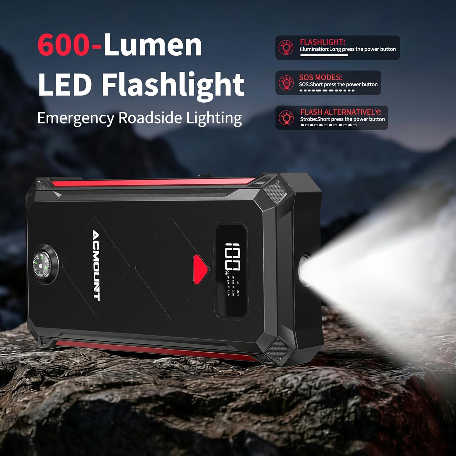 Detalle de Acmount Jump Starter Power Pack 7000A: Portable Car Battery Booster & 23800mAh Power Bank