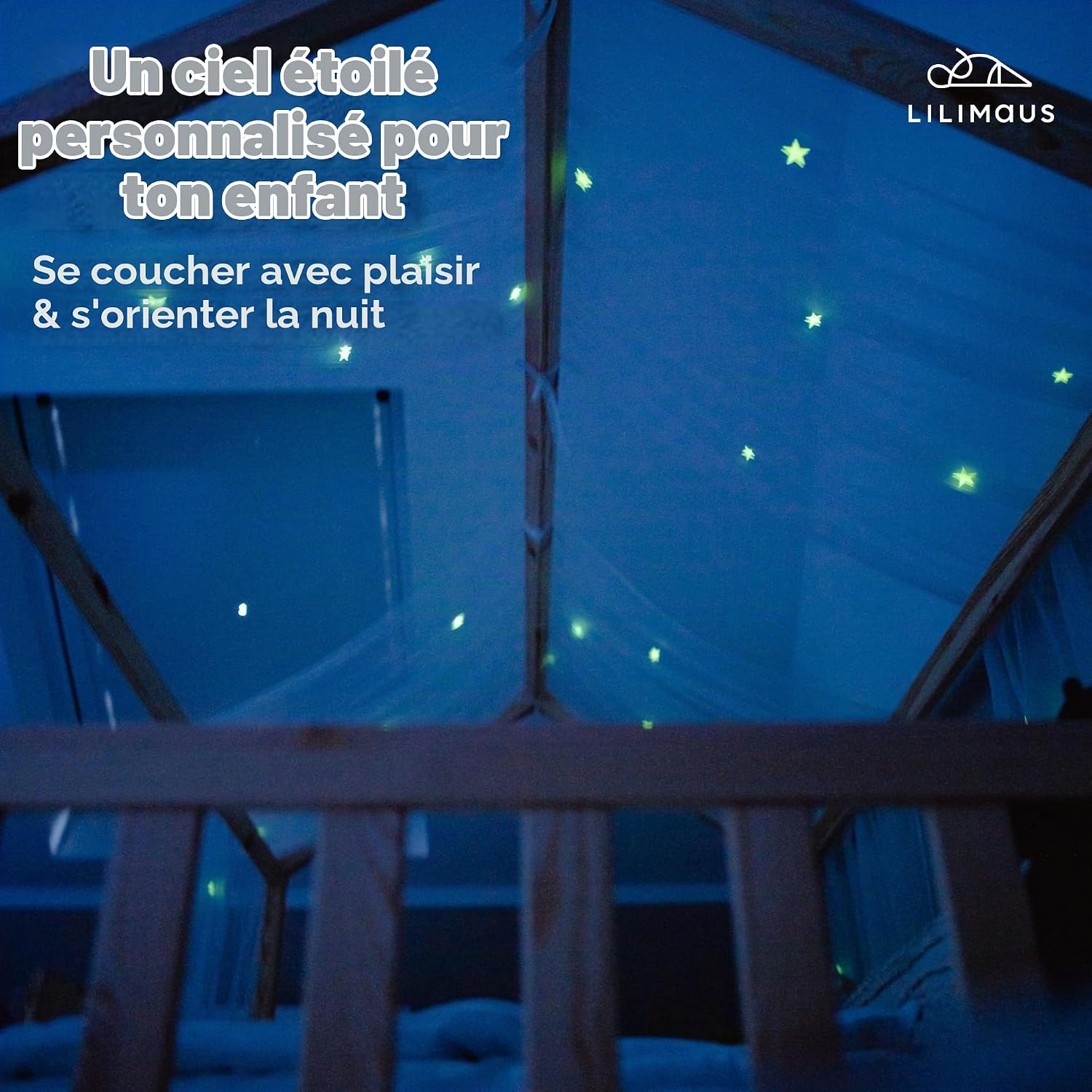 Detalle 2 de lilimaus BH-HB-135x270-GS-WEISS bedhemel met lichtgevende sterren, 2 stofbanen