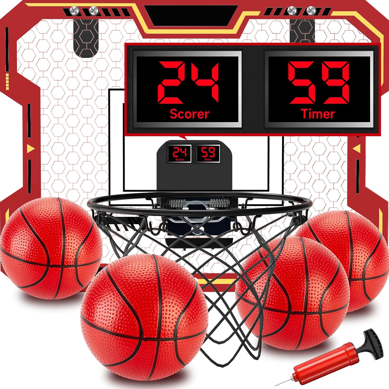 Indoor Basketball Hoop for Kids (Ages 4–12) — Over-the-Door Mini Hoop With Electronic Scoring, Countdown & Music