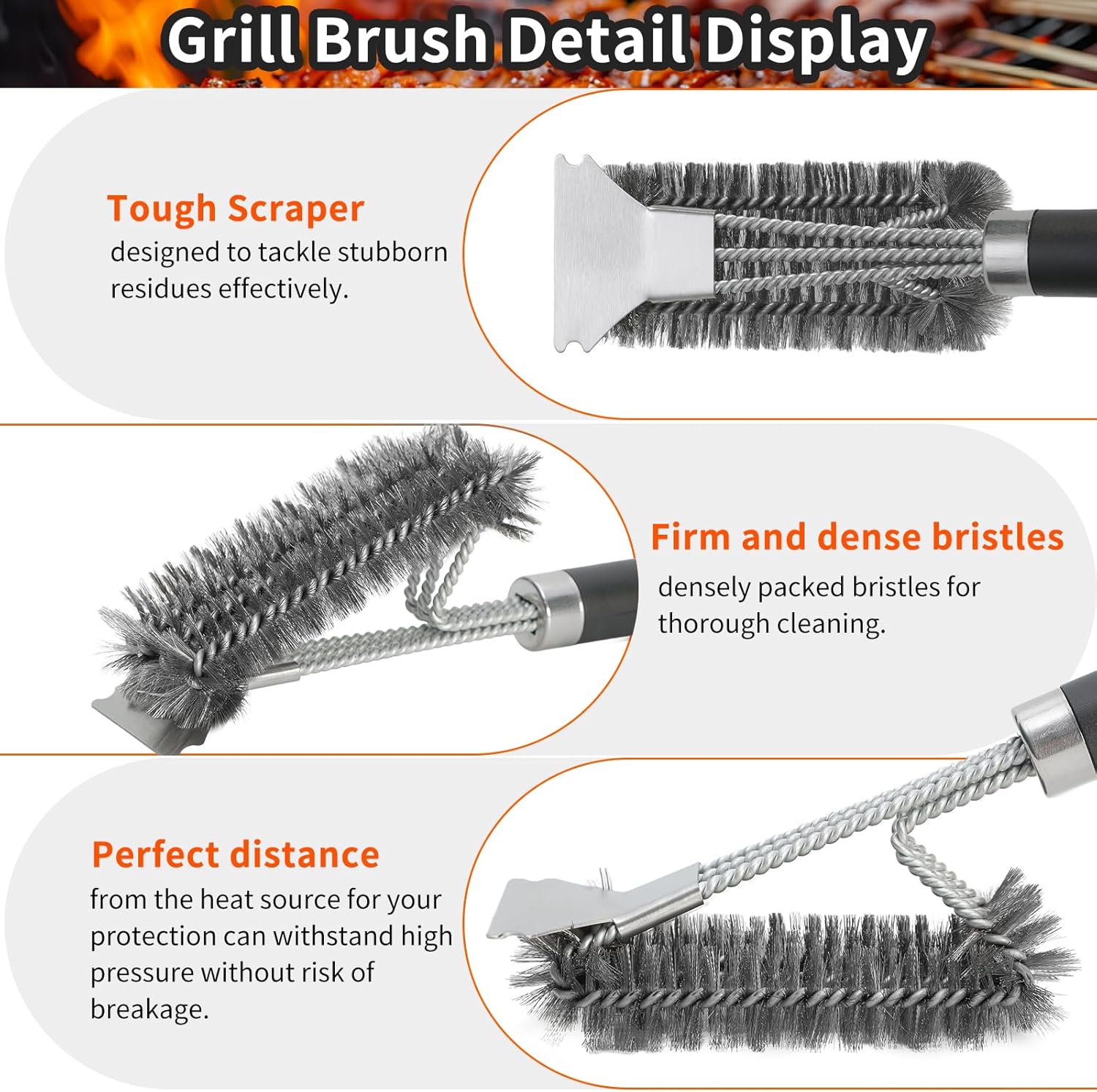 Thumbnail 3 de CNMTCCO 45cm Extra Long Grill Brush and Scraper – Stainless Steel BBQ Cleaner with 360° Bristles