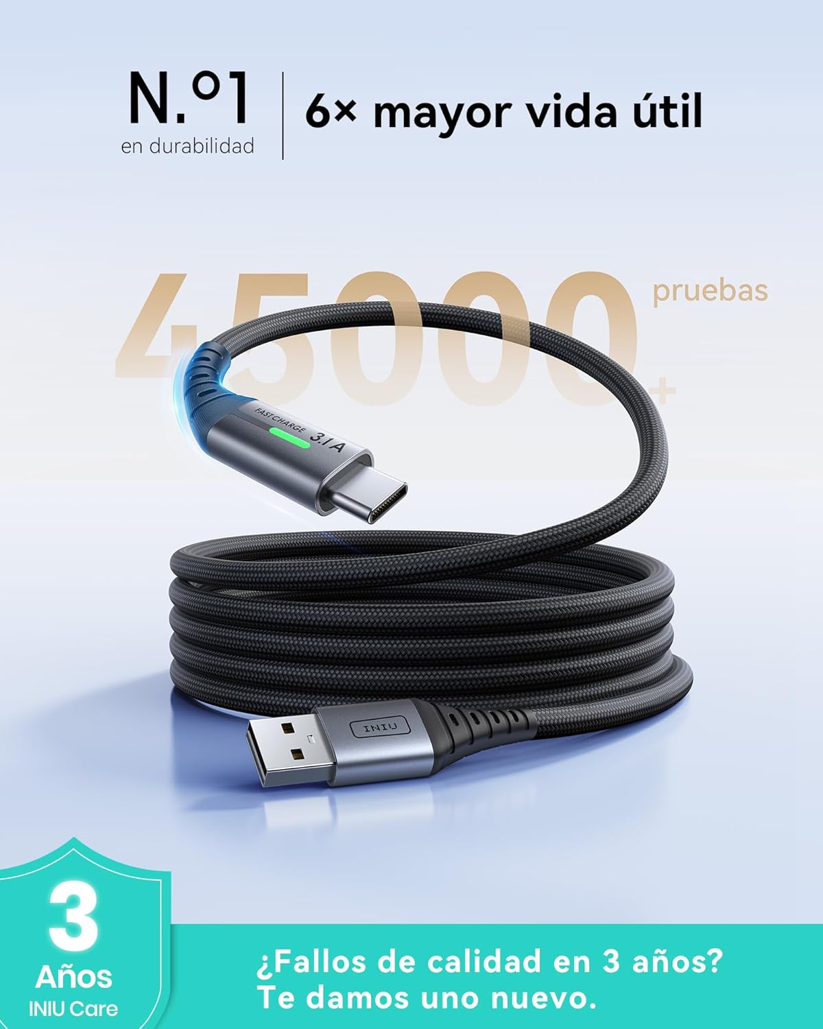 Detalle 2 de INIU Cable USB C 3.1A 2m/2m/0,5m