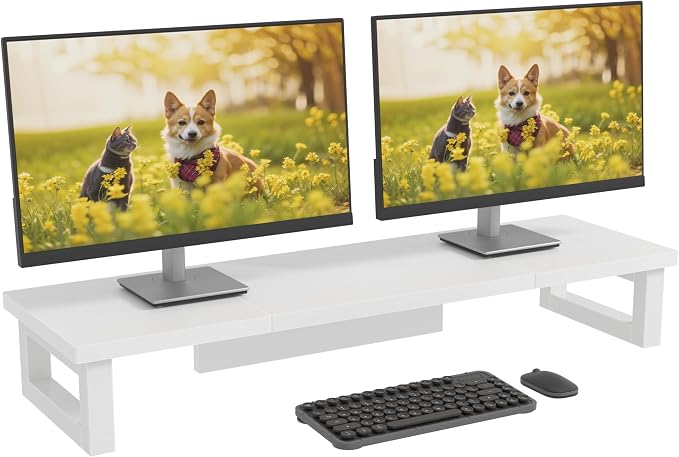 Detalle de OYRREU Soporte Monitor Doble Blanco 🖥️ 91x26cm