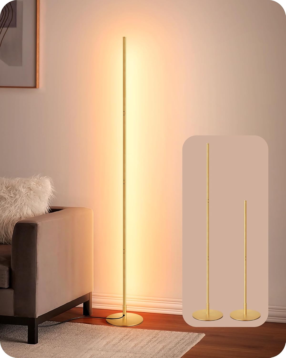 Thumbnail 6 de EDISHINE LED Floor Lamp (146cm) with Stepless Dimming and Foot Switch in Gold