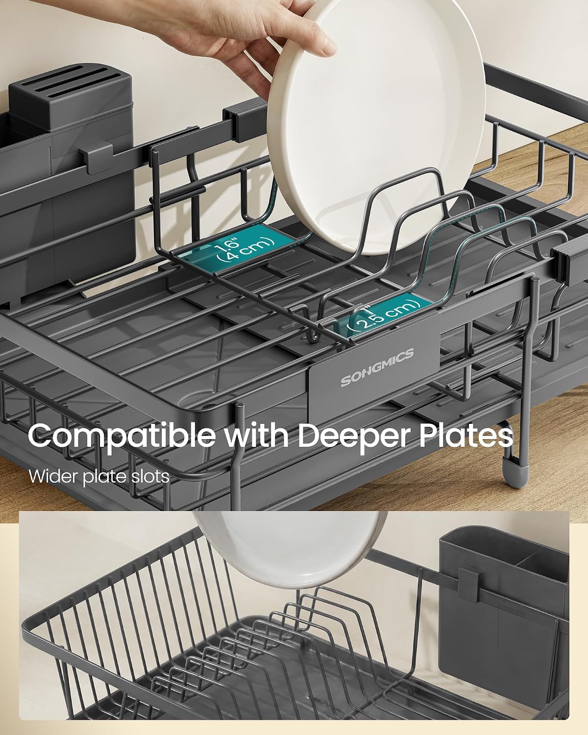 Detalle de SONGMICS UKCS556GT01 PATALLA Expandable Dish Drying Rack with Drainboard