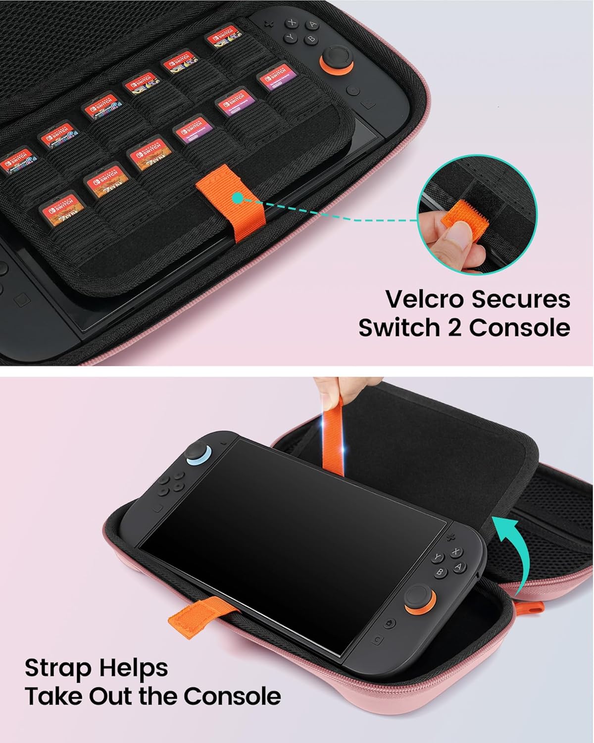 Thumbnail 4 de TRANSNOVO Carrying Case for Nintendo Switch 2 (2025) – Shockproof Hard Shell Travel Cover with 12 Game Card Slots, Pink