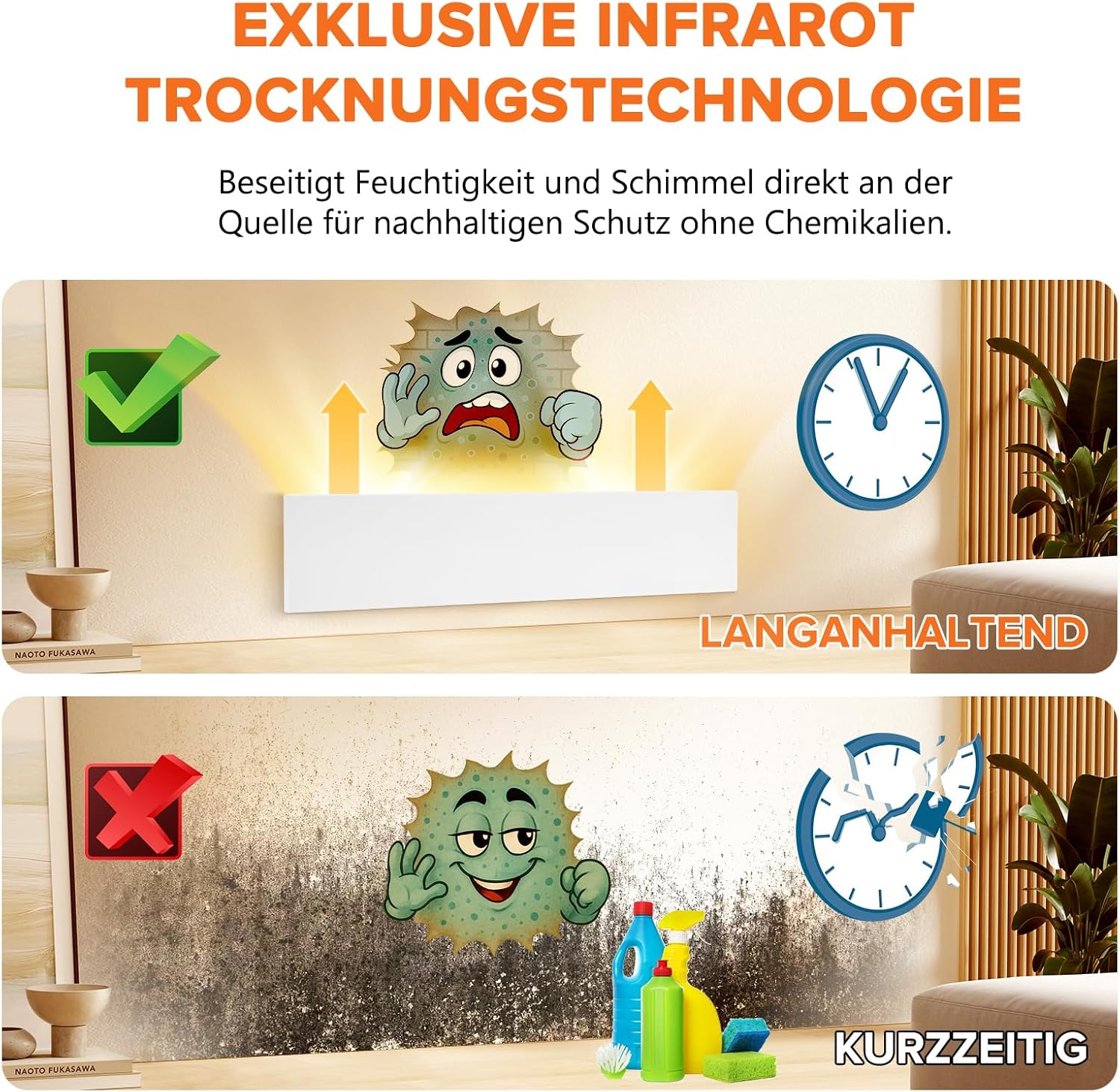 Detalle 2 de Xnature XN-IC60 3er-Set Infrarot Anti-Schimmel-Heizung mit Smart Timer – schimmelfreie Wände & Bad