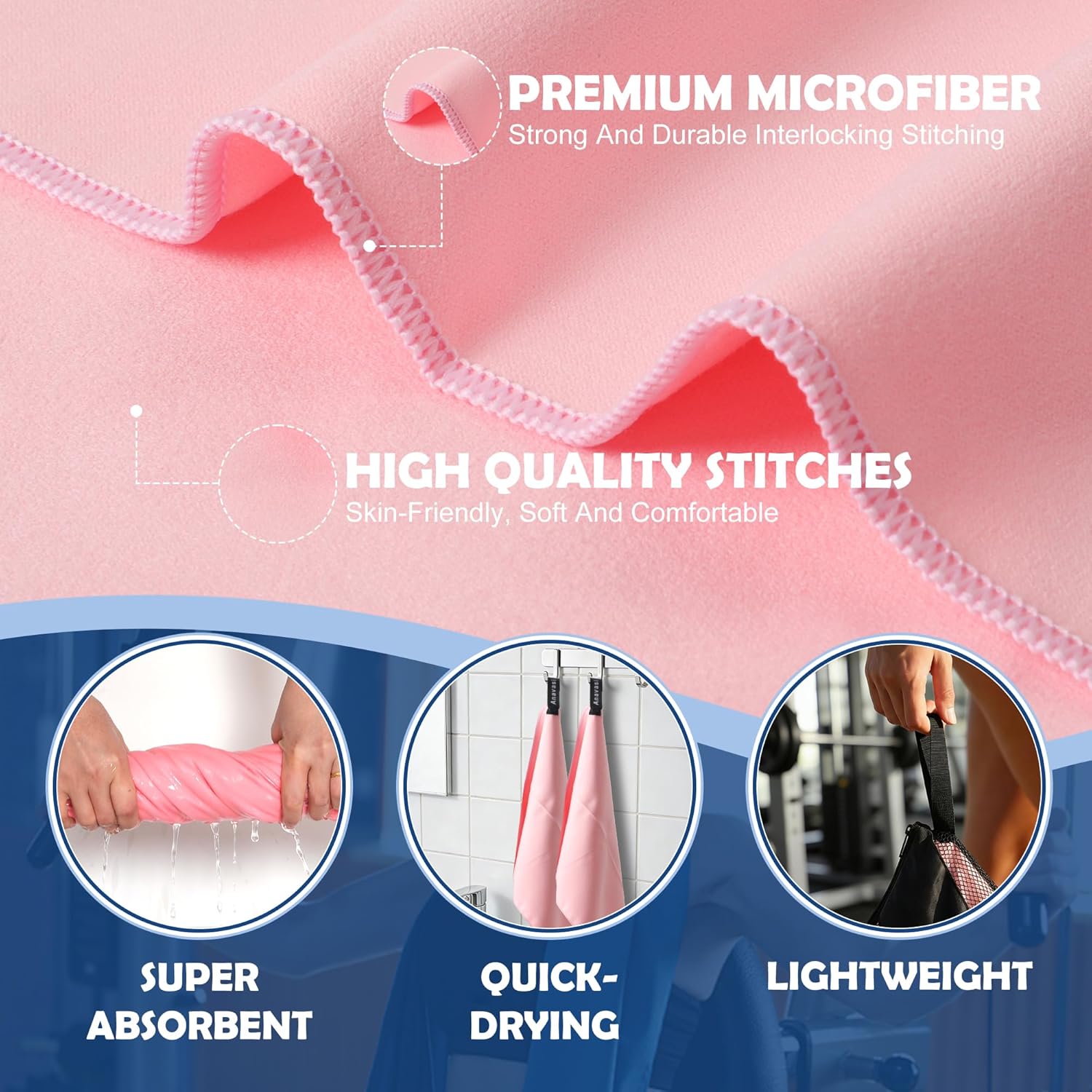 Thumbnail 2 de Anavasi 6 PCS Microfibre Towels for Adults (Pink & Purple) – Lightweight, Quick-Dry + Net Bag