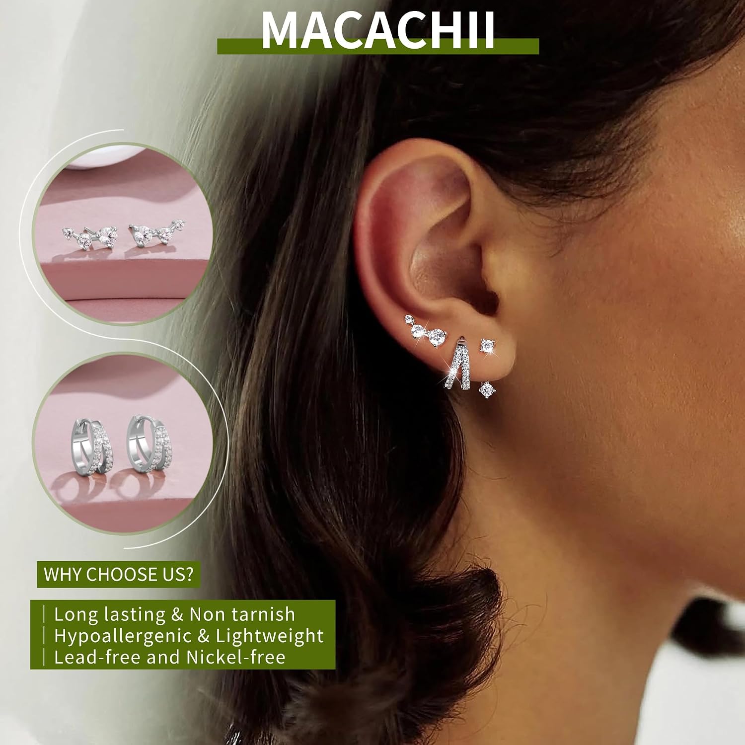 Thumbnail 2 de Macachii Lot 3 Boucles Argent 925 Plaqué Or